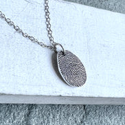 Thumbprint Necklace, Small Teardrop shape, Solid Silver Charm