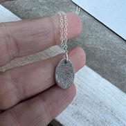 Thumbprint Necklace, Small Teardrop shape, Solid Silver Charm