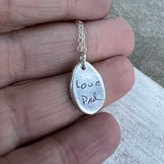 Thumbprint Necklace, Small Teardrop shape, Solid Silver Charm