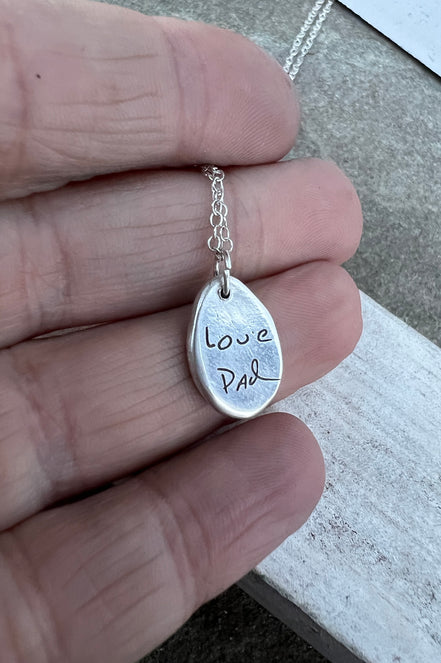 Thumbprint Necklace, Small Teardrop shape, Solid Silver Charm