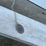 Thumbprint Necklace, Small Teardrop shape, Solid Silver Charm