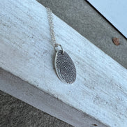Thumbprint Necklace, Small Teardrop shape, Solid Silver Charm