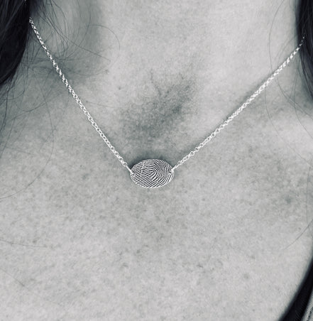 Fingerprint Necklace with Handwriting on the Back, Solid Sterling Silver