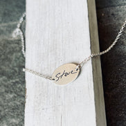 Fingerprint Necklace with Handwriting on the Back, Solid Sterling Silver