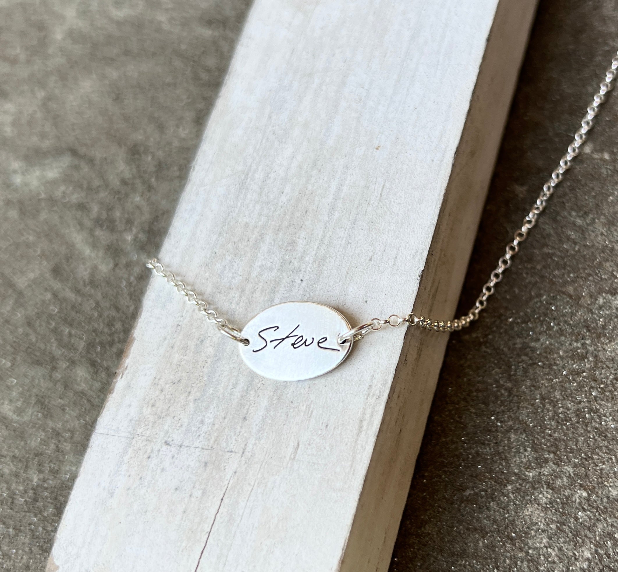 Fingerprint Necklace with Handwriting on the Back, Solid Sterling Silver