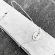 Fingerprint Necklace with Handwriting on the Back, Solid Sterling Silver