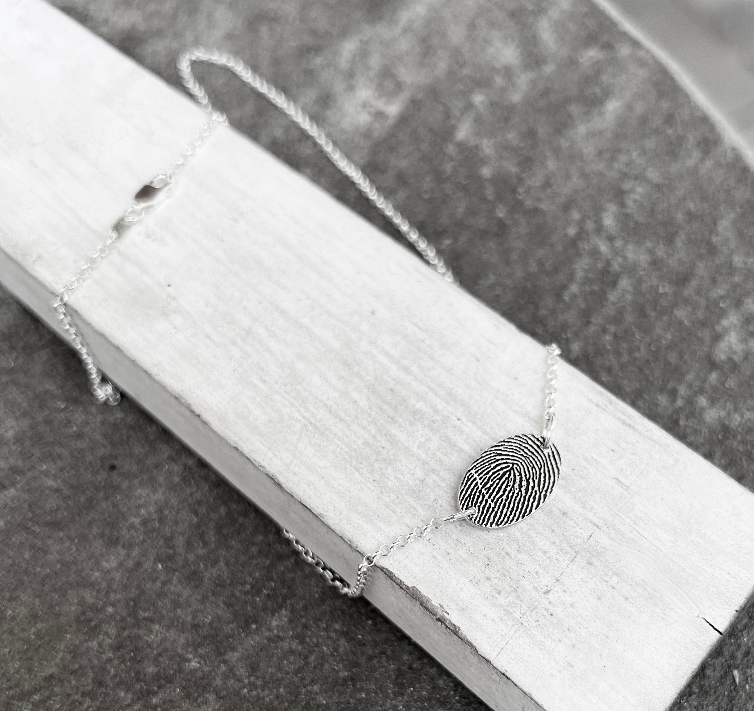 Fingerprint Necklace with Handwriting on the Back, Solid Sterling Silver