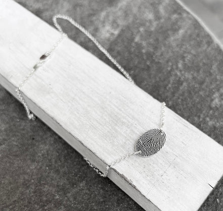 Fingerprint Necklace with Handwriting on the Back, Solid Sterling Silver