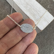 Fingerprint Necklace with Handwriting on the Back, Solid Sterling Silver