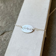 Fingerprint Necklace with Handwriting on the Back, Solid Sterling Silver
