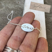 Fingerprint Necklace with Handwriting on the Back, Solid Sterling Silver