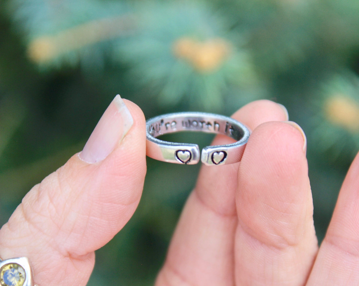 You're Worth It Mantra Ring, Aluminum and Adjustable
