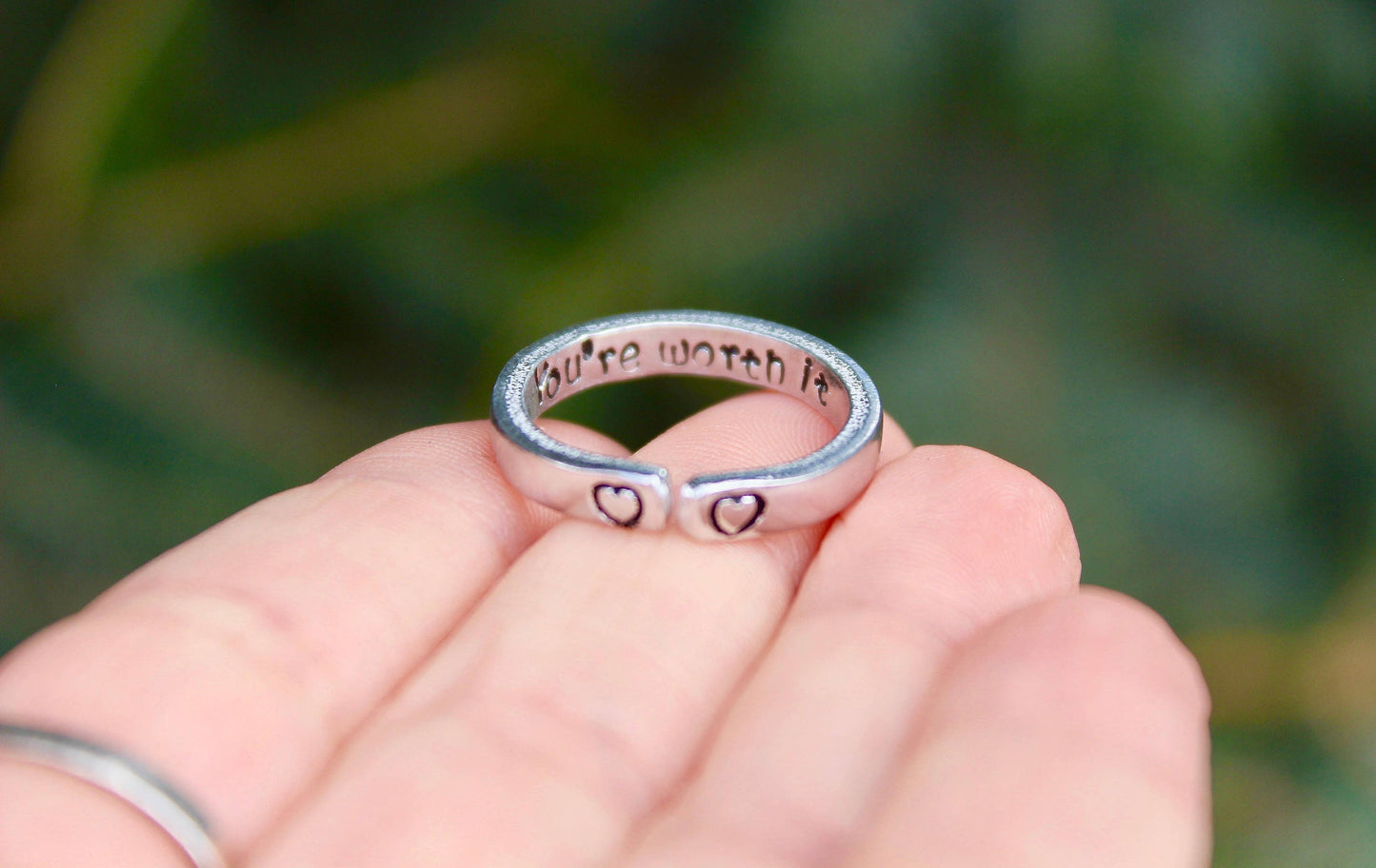 You're Worth It Mantra Ring, Aluminum and Adjustable