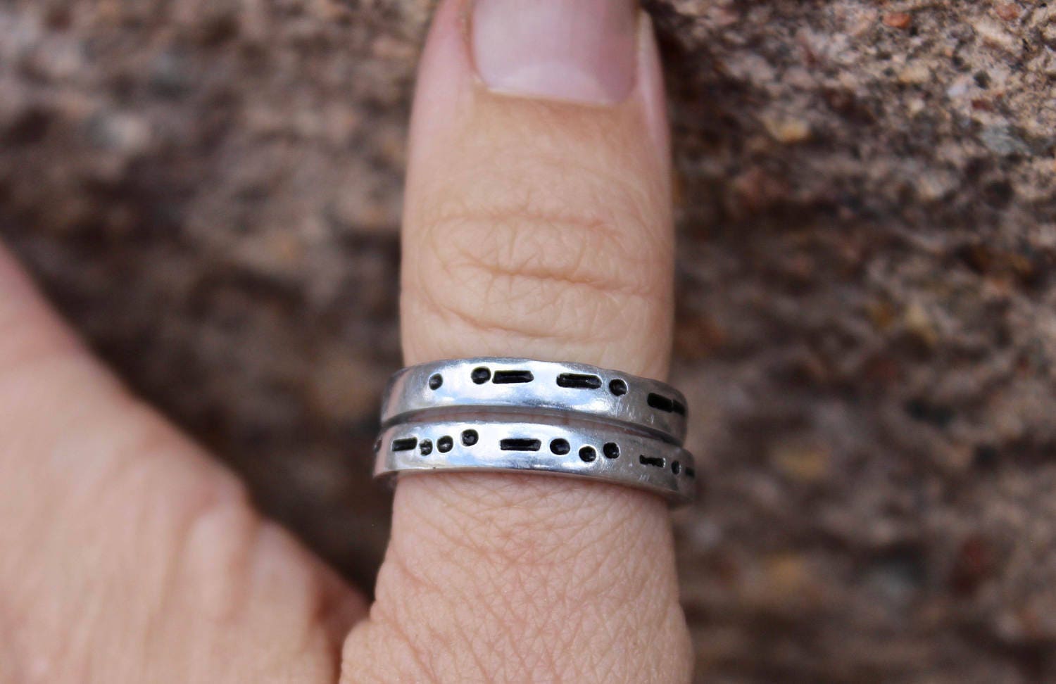 Custom Morse Code Ring, Aluminum and Adjustable