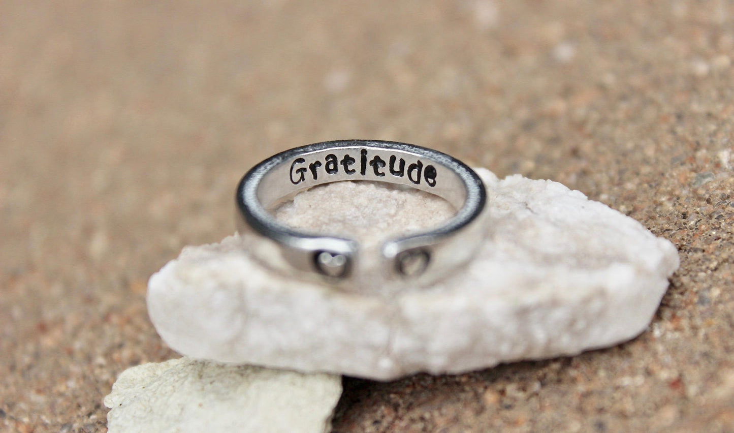 Gratitude Stacking Mantra Ring in Aluminum