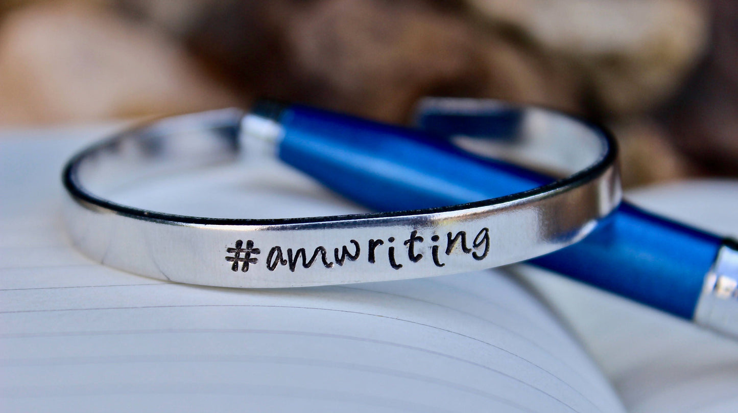 #Am Writing Writer Bangle Cuff Bracelet in Aluminum