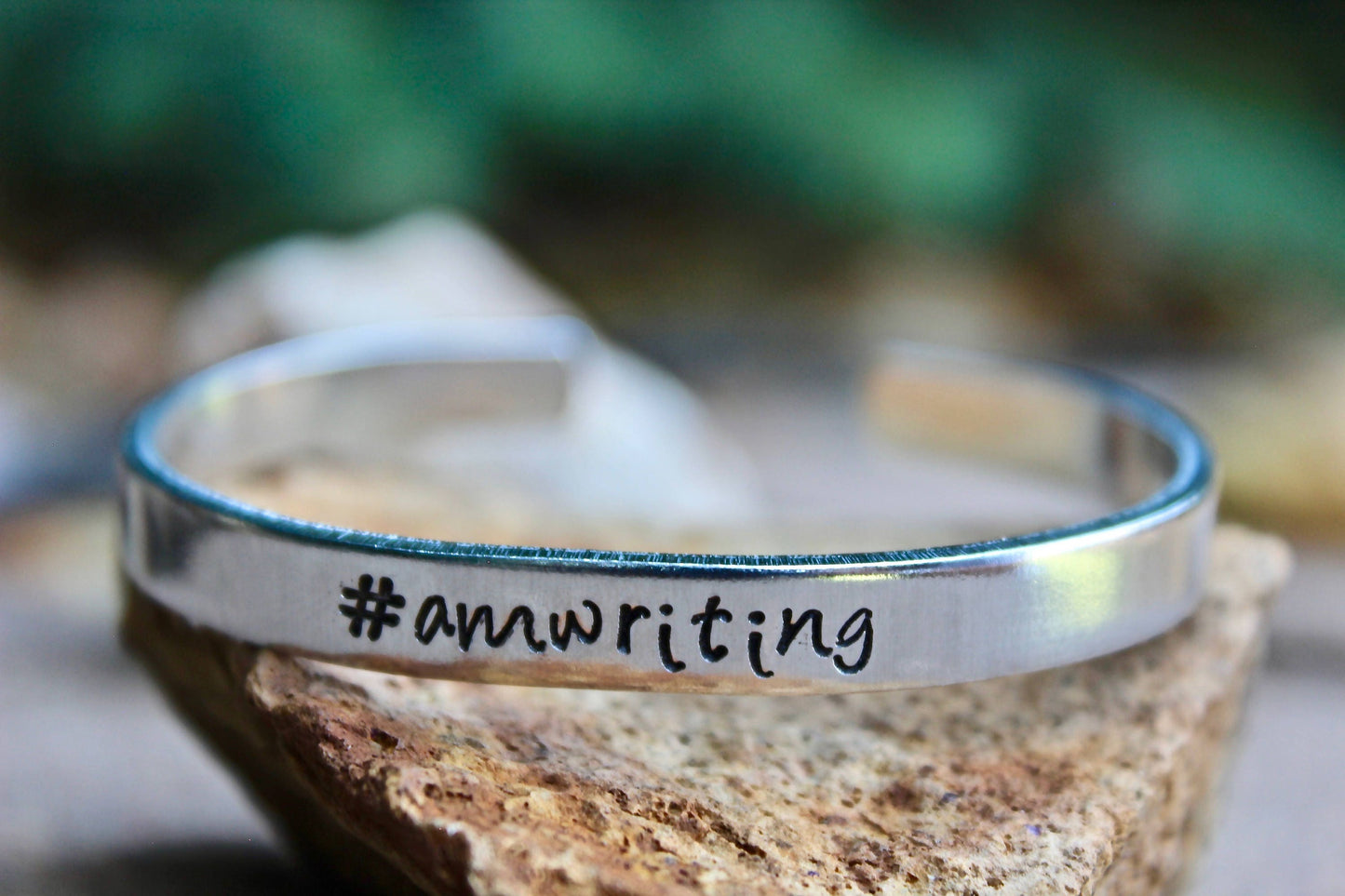 #Am Writing Writer Bangle Cuff Bracelet in Aluminum