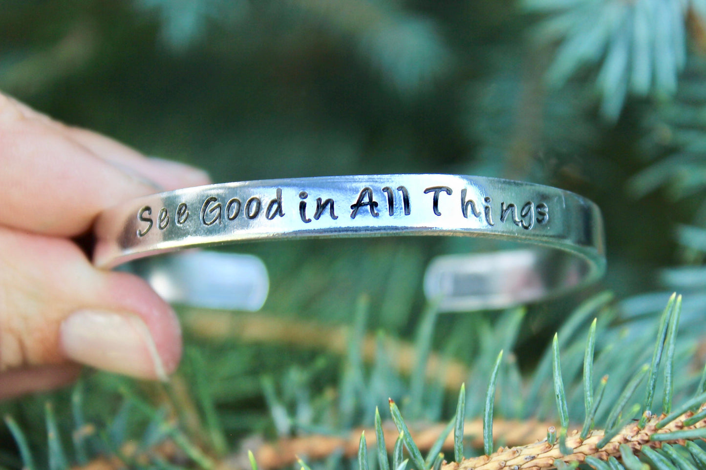 See good in all things Bangle Cuff Bracelet in Aluminum