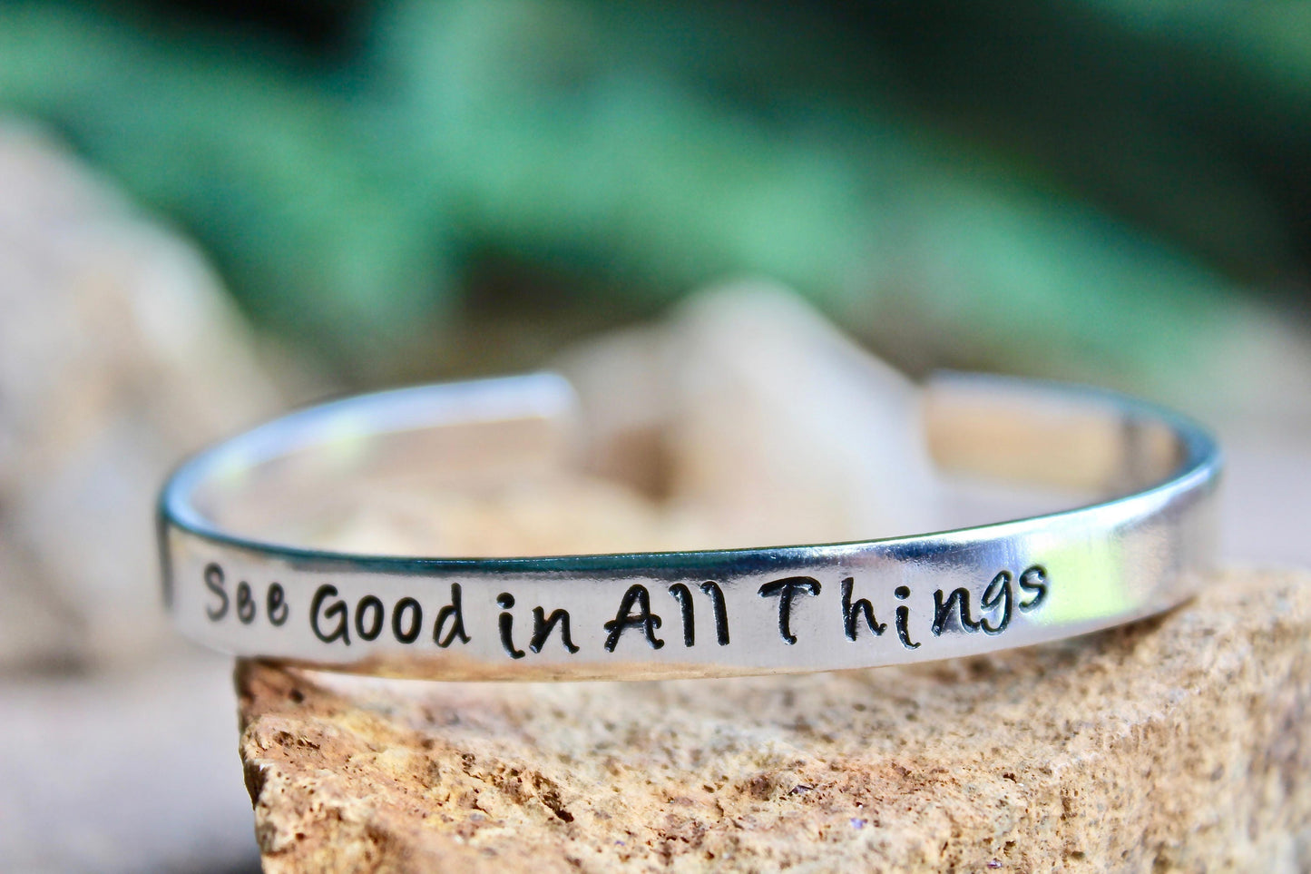 See good in all things Bangle Cuff Bracelet in Aluminum
