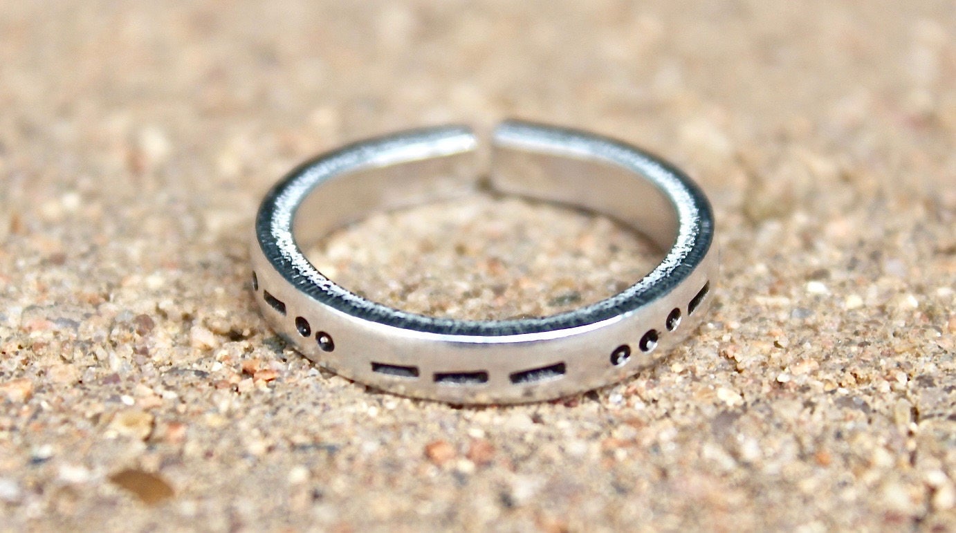 Custom Morse Code Ring, Aluminum and Adjustable