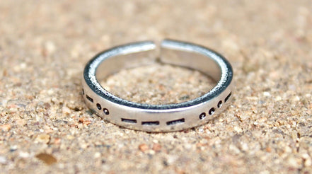 Custom Morse Code Ring, Aluminum and Adjustable