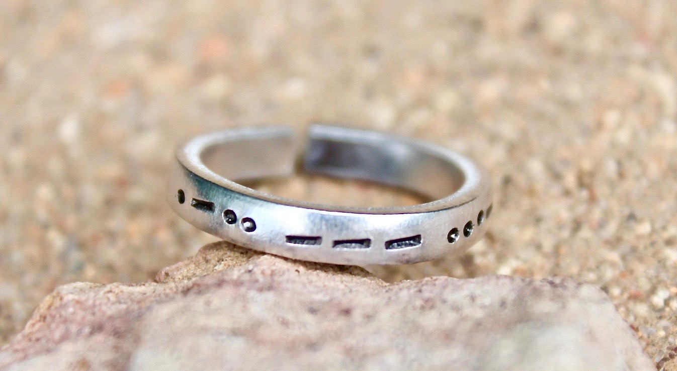 Custom Morse Code Ring, Aluminum and Adjustable