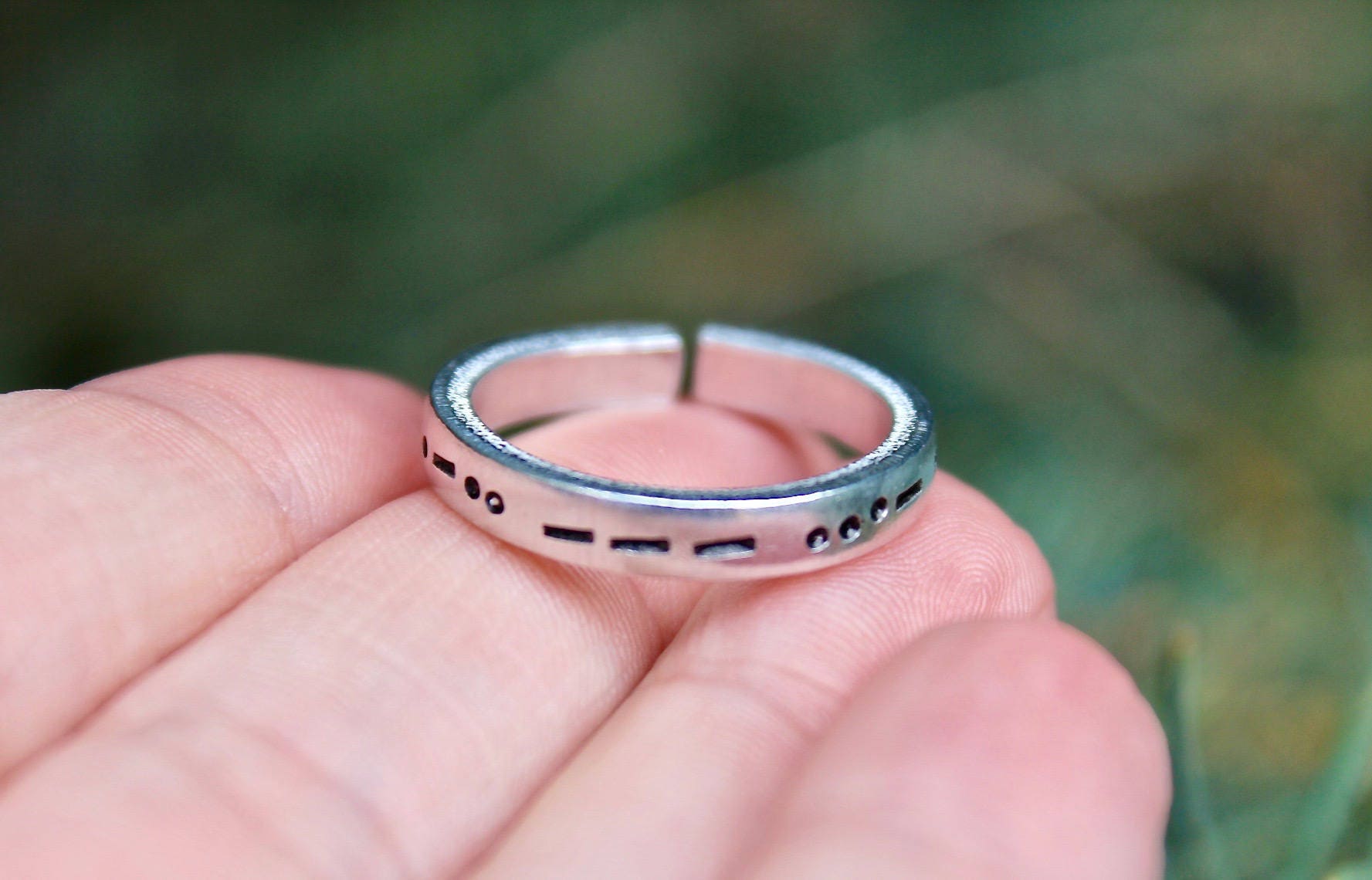 Custom Morse Code Ring, Aluminum and Adjustable