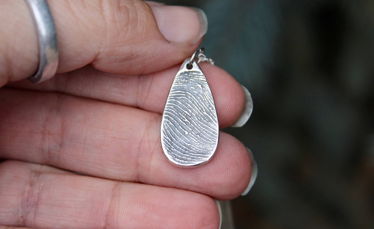 Teardrop Shape Sterling Silver Fingerprint Charm