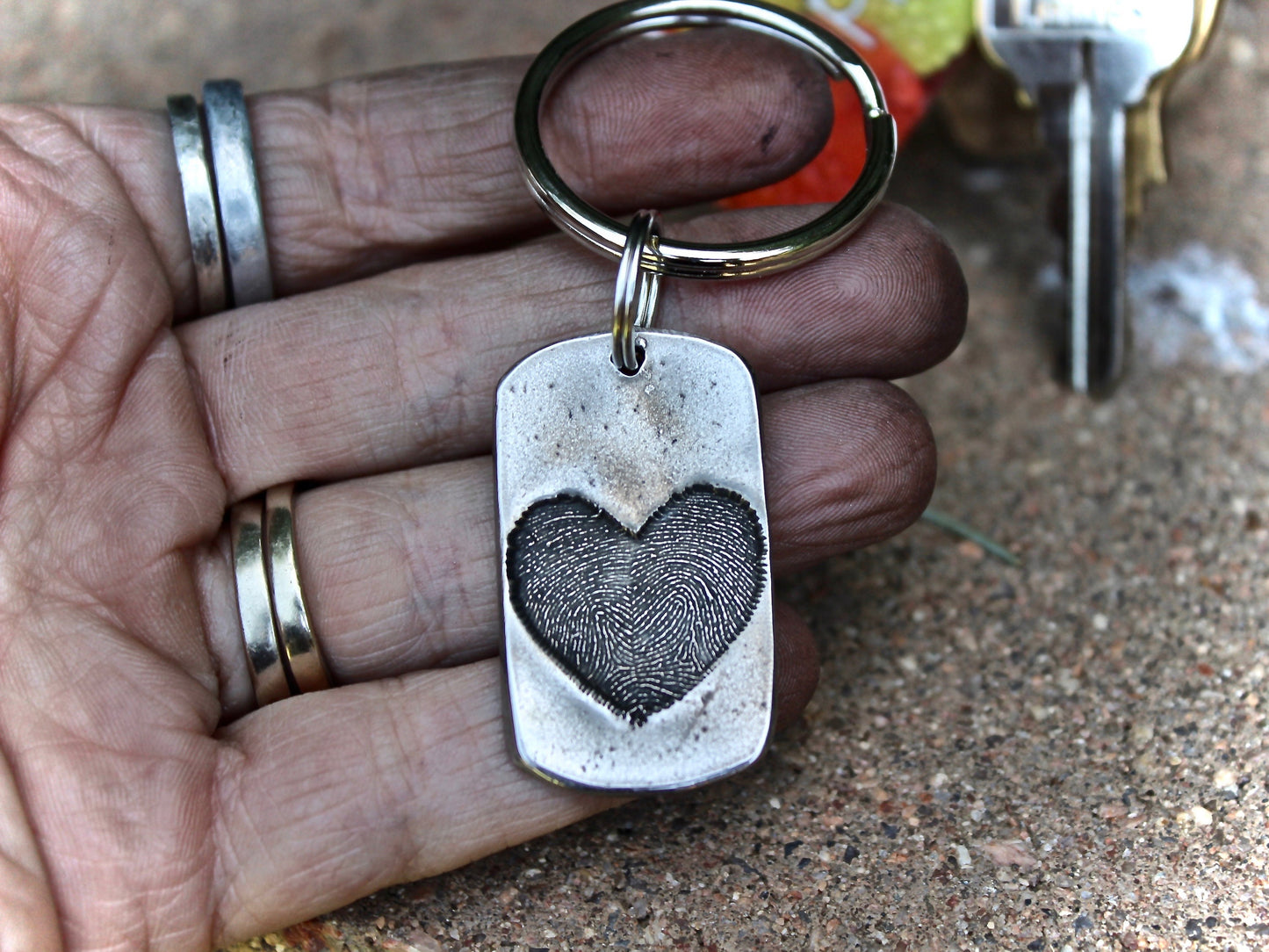 Two Fingerprints form a Heart Keychain