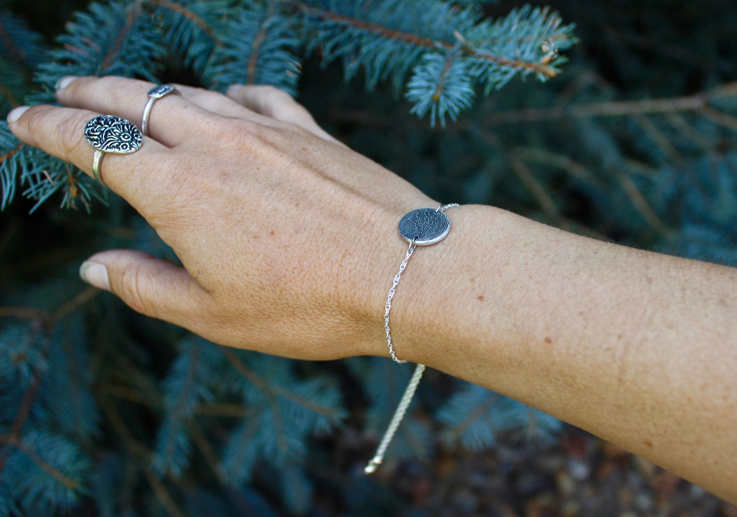 Adjustable Sterling Silver Fingerprint Bracelet