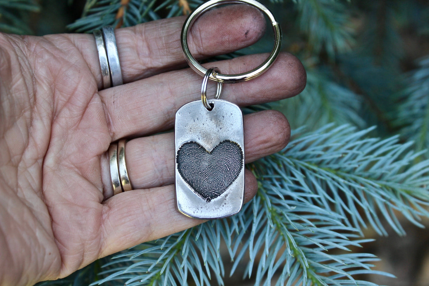 Two Fingerprints form a Heart Keychain