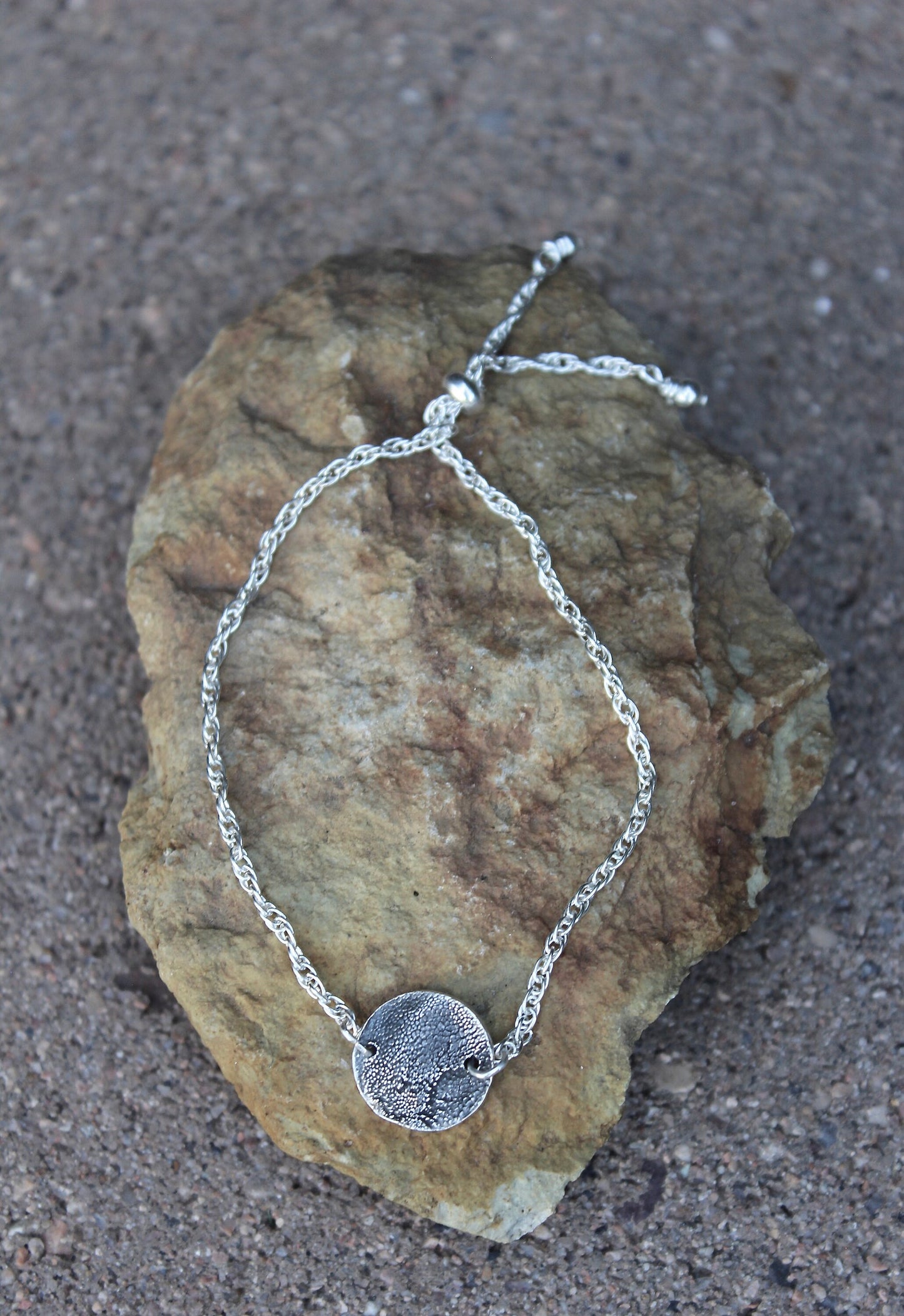 Actual Portion of Dog's Paw Print in Sterling Silver, Adjustable length bracelet