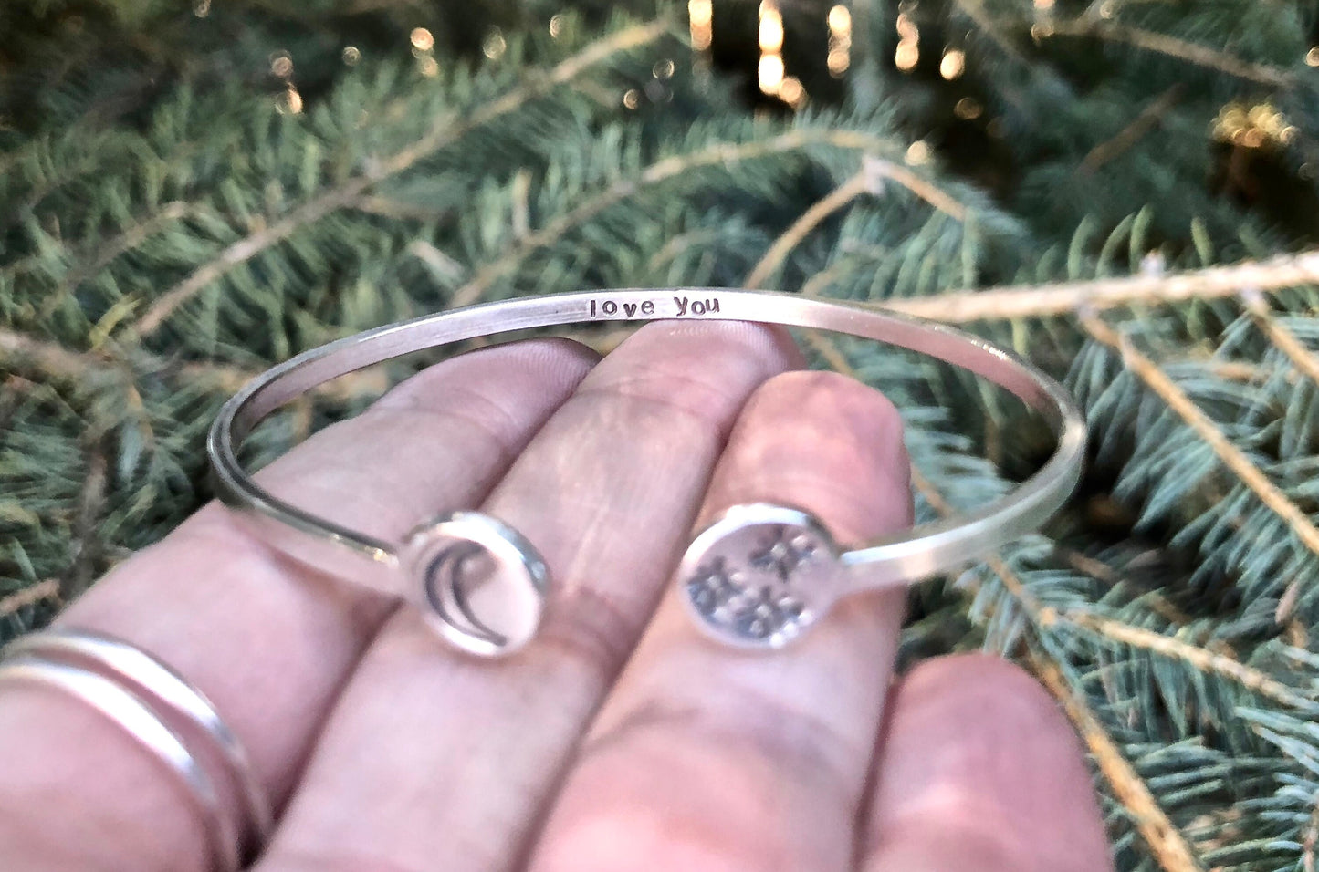 Love you to the Moon and the Stars Bangle Cuff, Sterling Silver