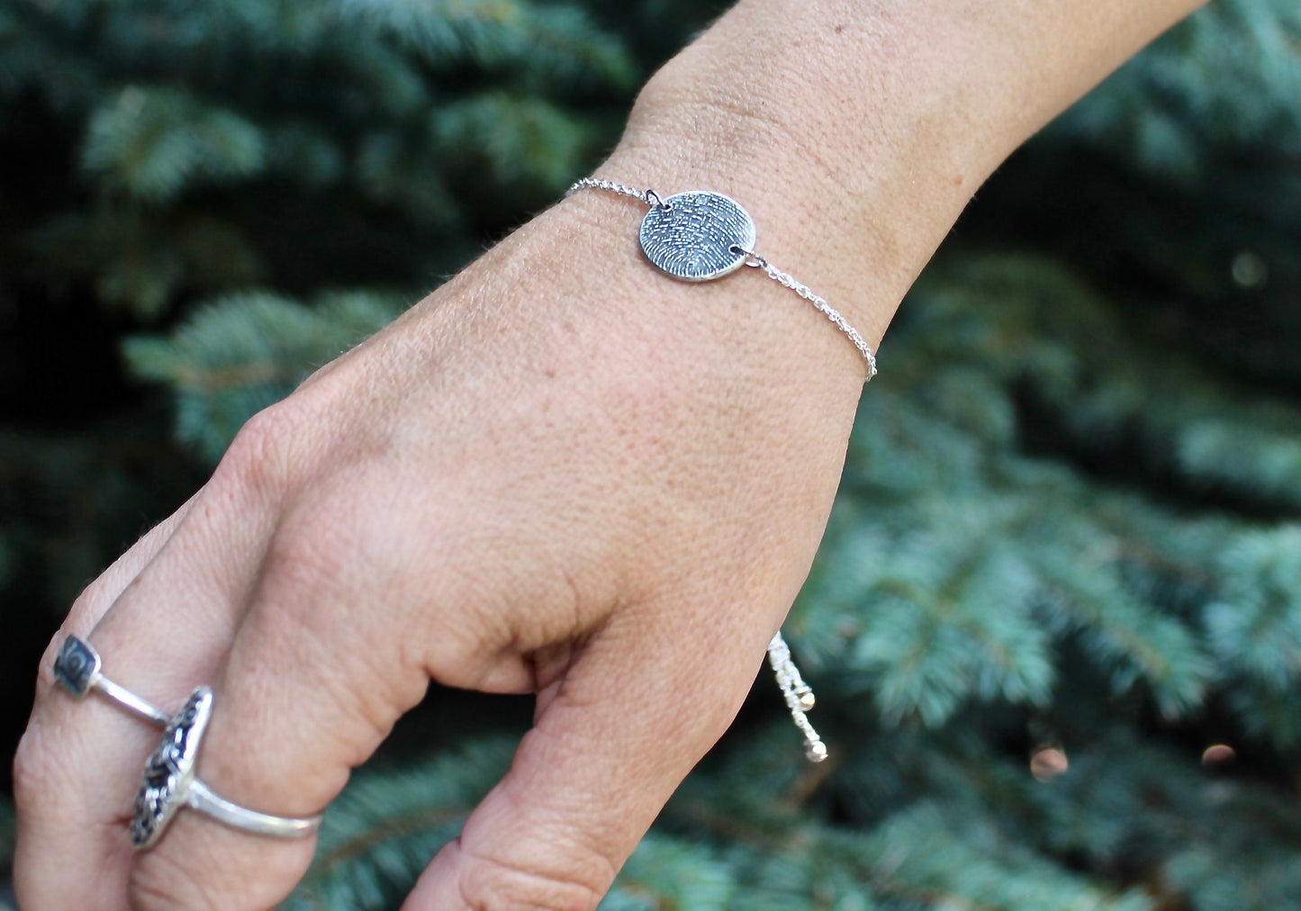 Adjustable Sterling Silver Fingerprint Bracelet