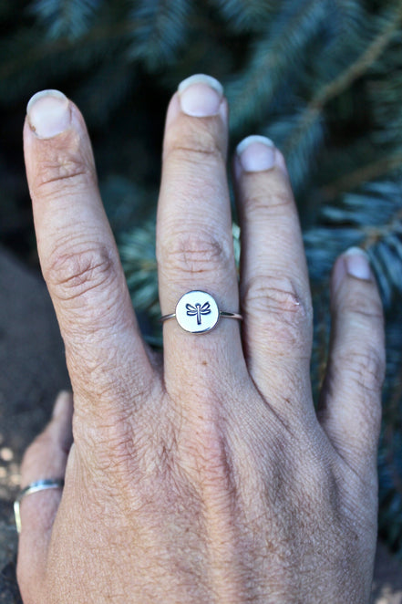 Sterling Silver Dragonfly Symbol Ring