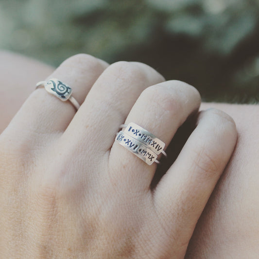 Roman Numeral Stackable Date Ring in Sterling Silver