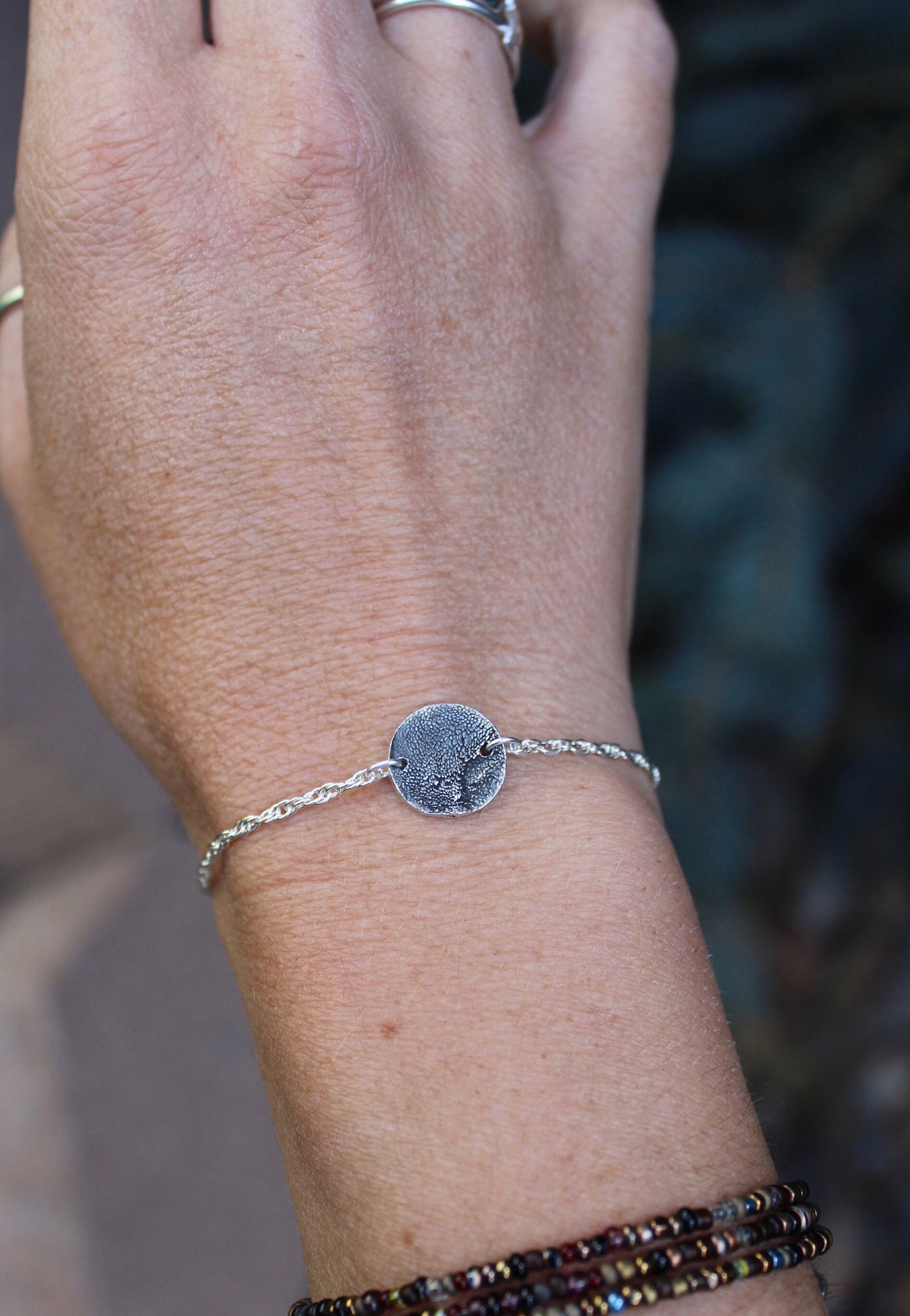 Actual Portion of Dog's Paw Print in Sterling Silver, Adjustable length bracelet