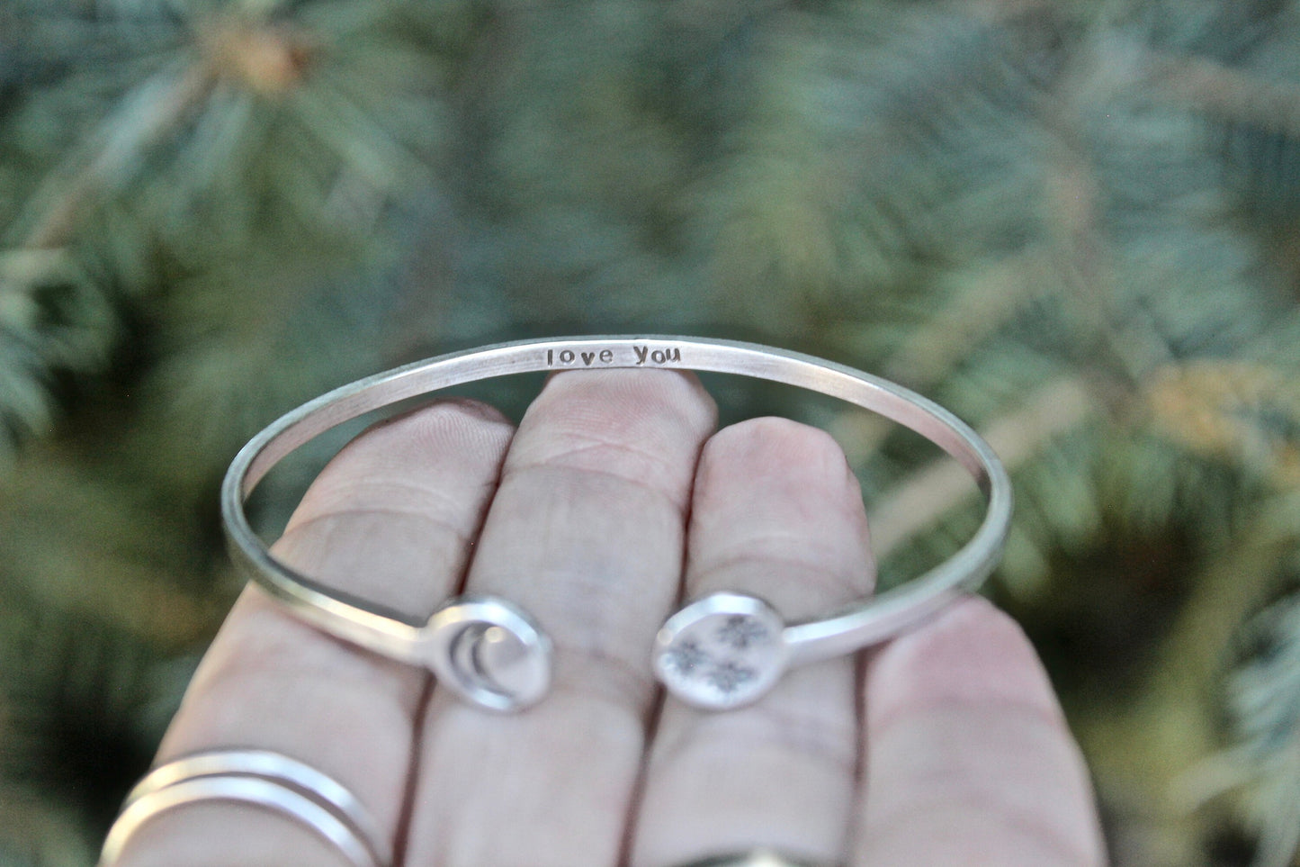 Love you to the Moon and the Stars Bangle Cuff, Sterling Silver