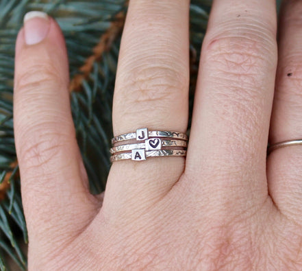 Initial Rings in Sterling Silver, Tiny Initial Rings in Sterling Silver, Stacking Initial Rings, Dainty Monogram Rings, Tiny Letter ring