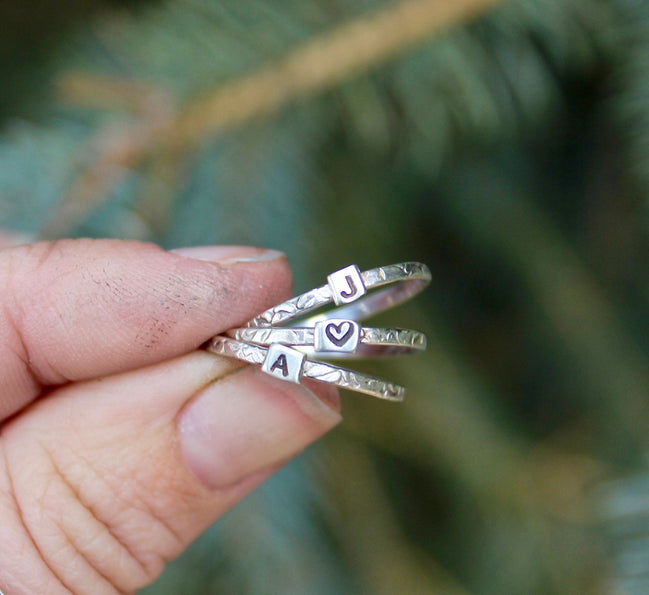 Initial Rings in Sterling Silver, Tiny Initial Rings in Sterling Silver, Stacking Initial Rings, Dainty Monogram Rings, Tiny Letter ring