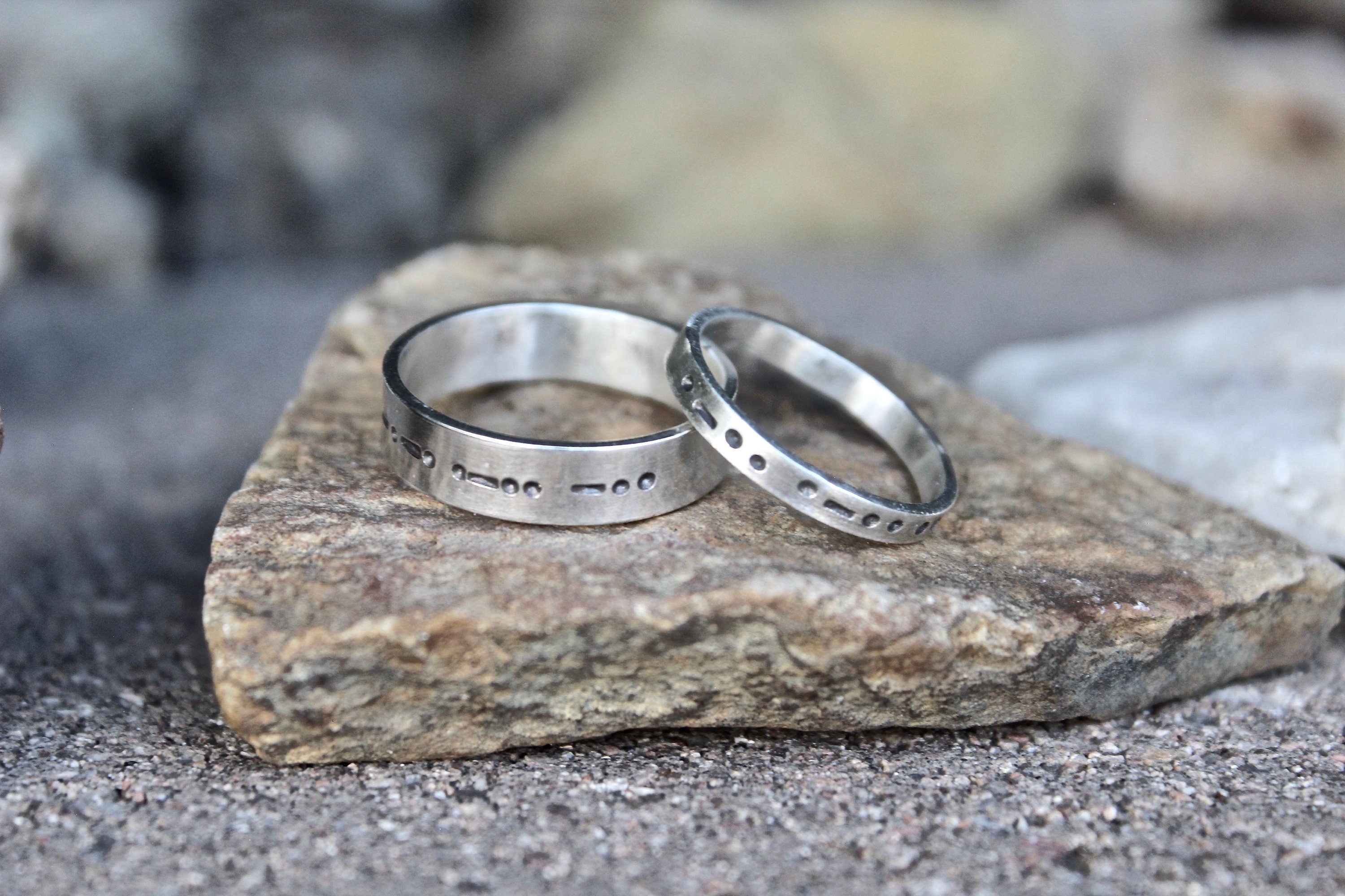 Matching Morse Code Rings for Couples, Sterling Silver