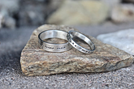 Matching Morse Code Rings for Couples, Sterling Silver