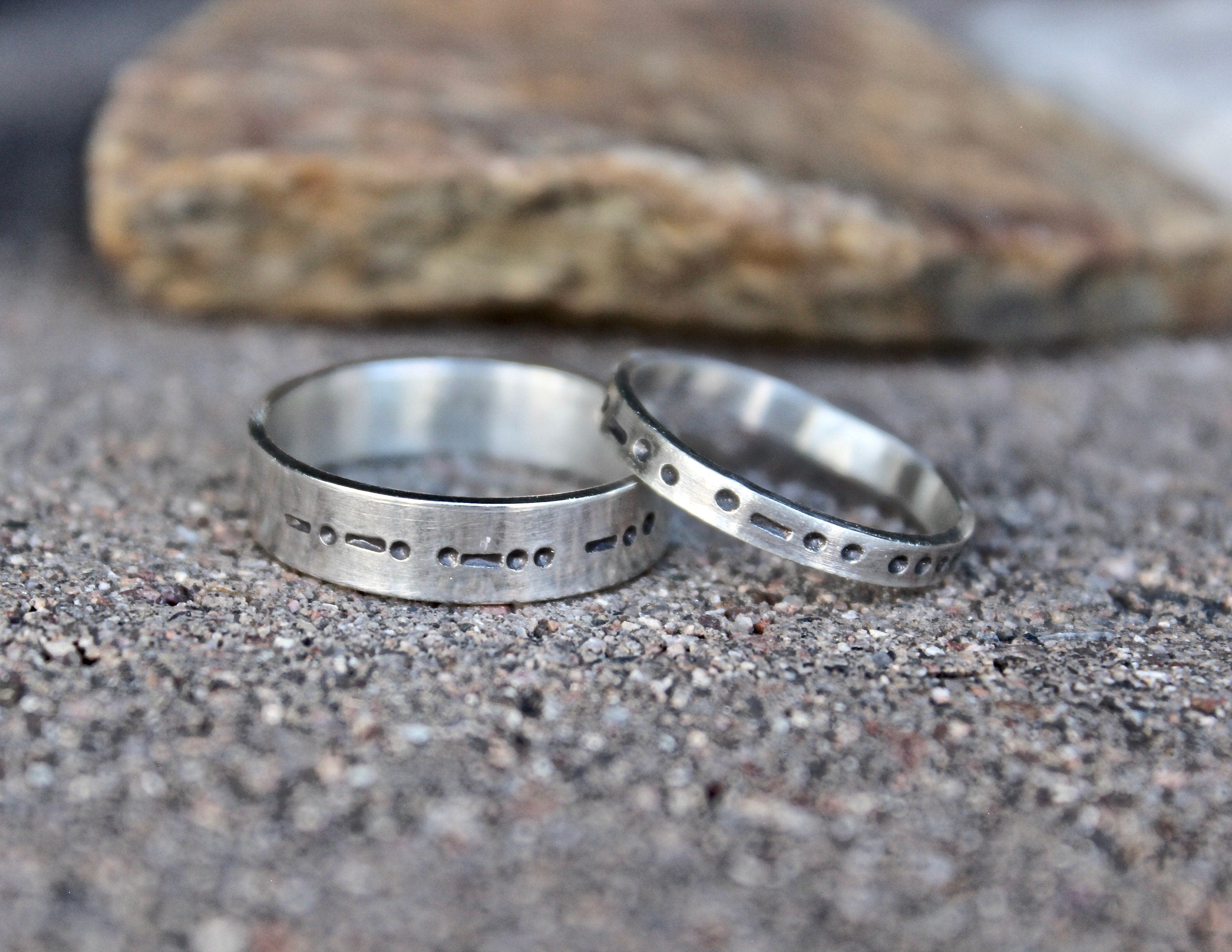 Matching Morse Code Rings for Couples, Sterling Silver
