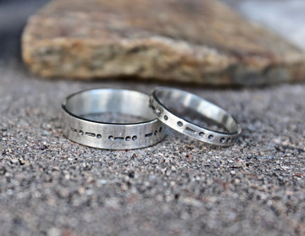 Matching Morse Code Rings for Couples, Sterling Silver