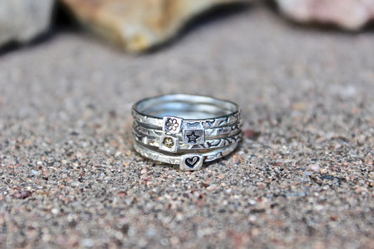 Stacking Sterling Silver Ring, Stackable Sterling Silver Initial Ring, Stacking Heart Ring, Sterling Silver Heart Ring, Monogram Stackable