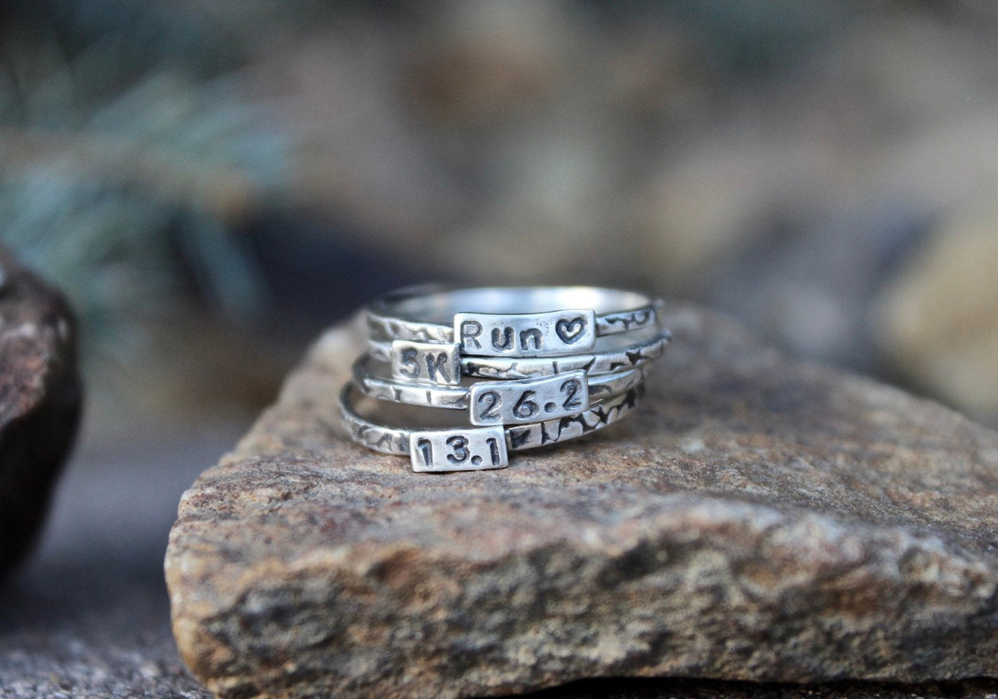 Runner Ring, Rings for Runners, Solid sterling silver stackable Runner's Rings, Running Rings, Run Love Ring, half marathon ring, minimalist