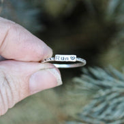 Runner Ring, Rings for Runners, Solid sterling silver stackable Runner's Rings, Running Rings, tiny writing, half marathon ring, 5K jewelry