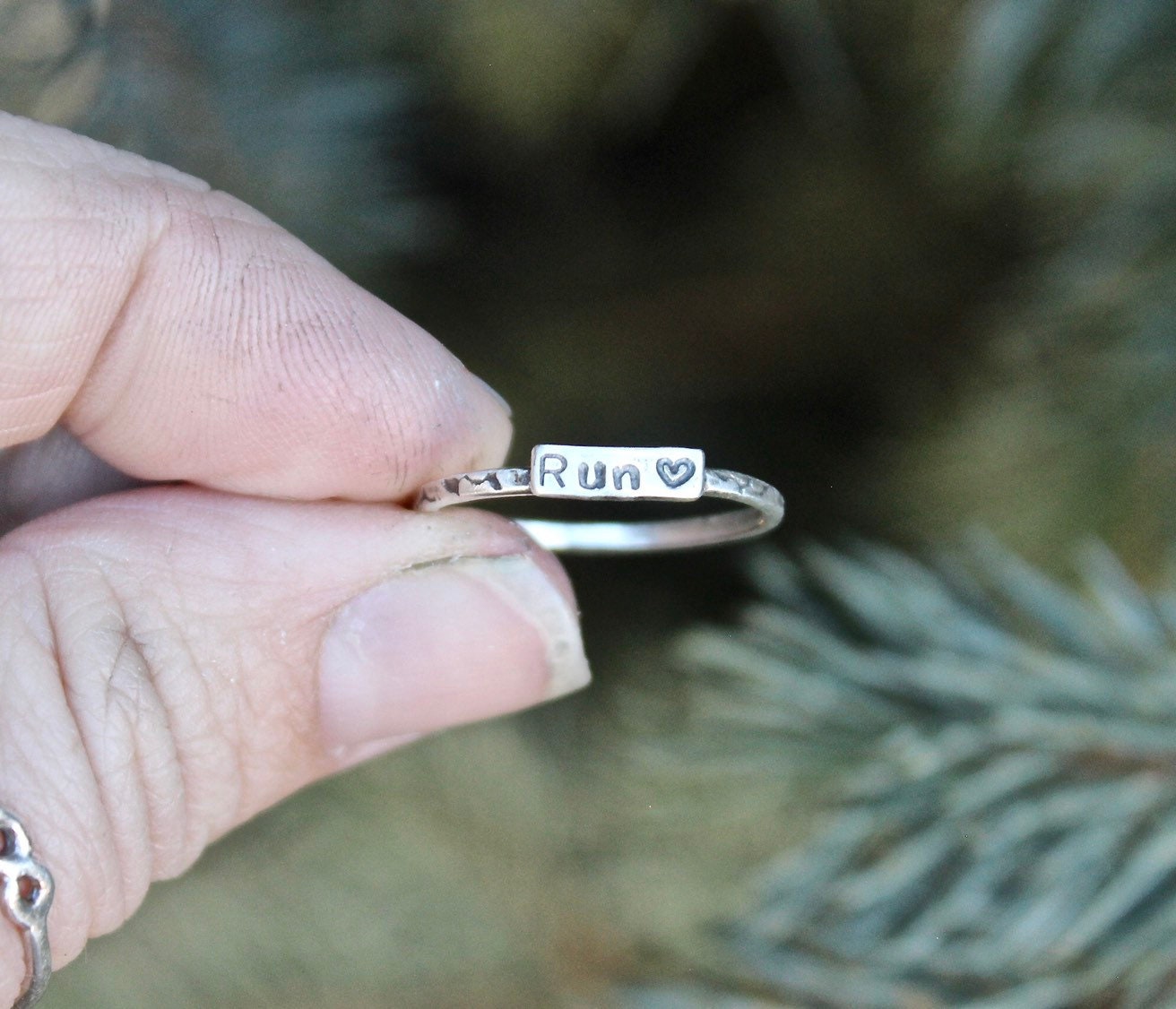 Runner Ring, Rings for Runners, Solid sterling silver stackable Runner's Rings, Running Rings, tiny writing, half marathon ring, 5K jewelry