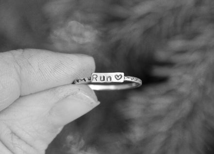 Runner Ring, Rings for Runners, Solid sterling silver stackable Runner's Rings, Running Rings, tiny writing, half marathon ring, 5K jewelry