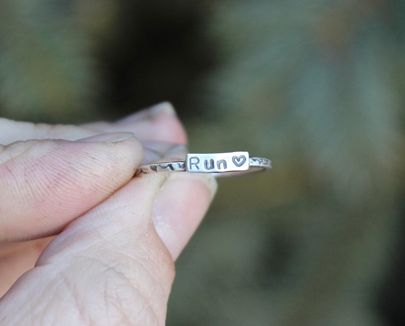 Runner Ring, Rings for Runners, Solid sterling silver stackable Runner's Rings, Running Rings, tiny writing, half marathon ring, 5K jewelry